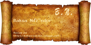 Baksa Nándor névjegykártya